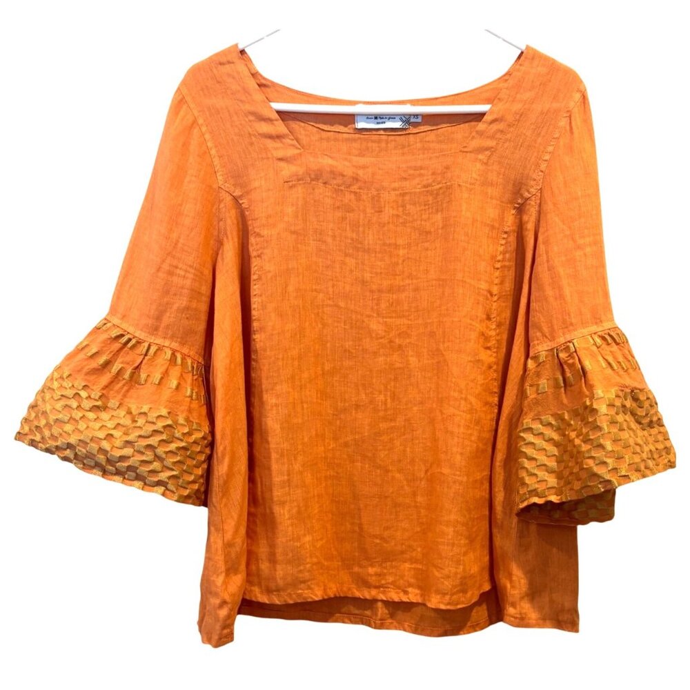 Haris Cotton 100% Linen Lagenlook Blouse with Bell Sleeves Size XS